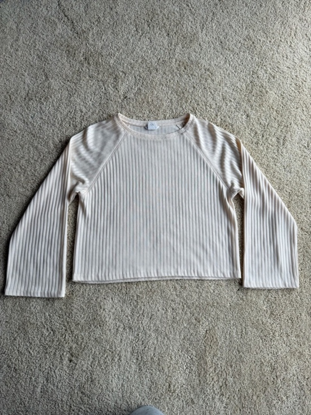 Club Monaco Ribbed Crop Top Sweater Womens S Beige Long Sleeve Minimalist